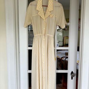 Vintage Yellow Collared Dress Stripe Polka Dot